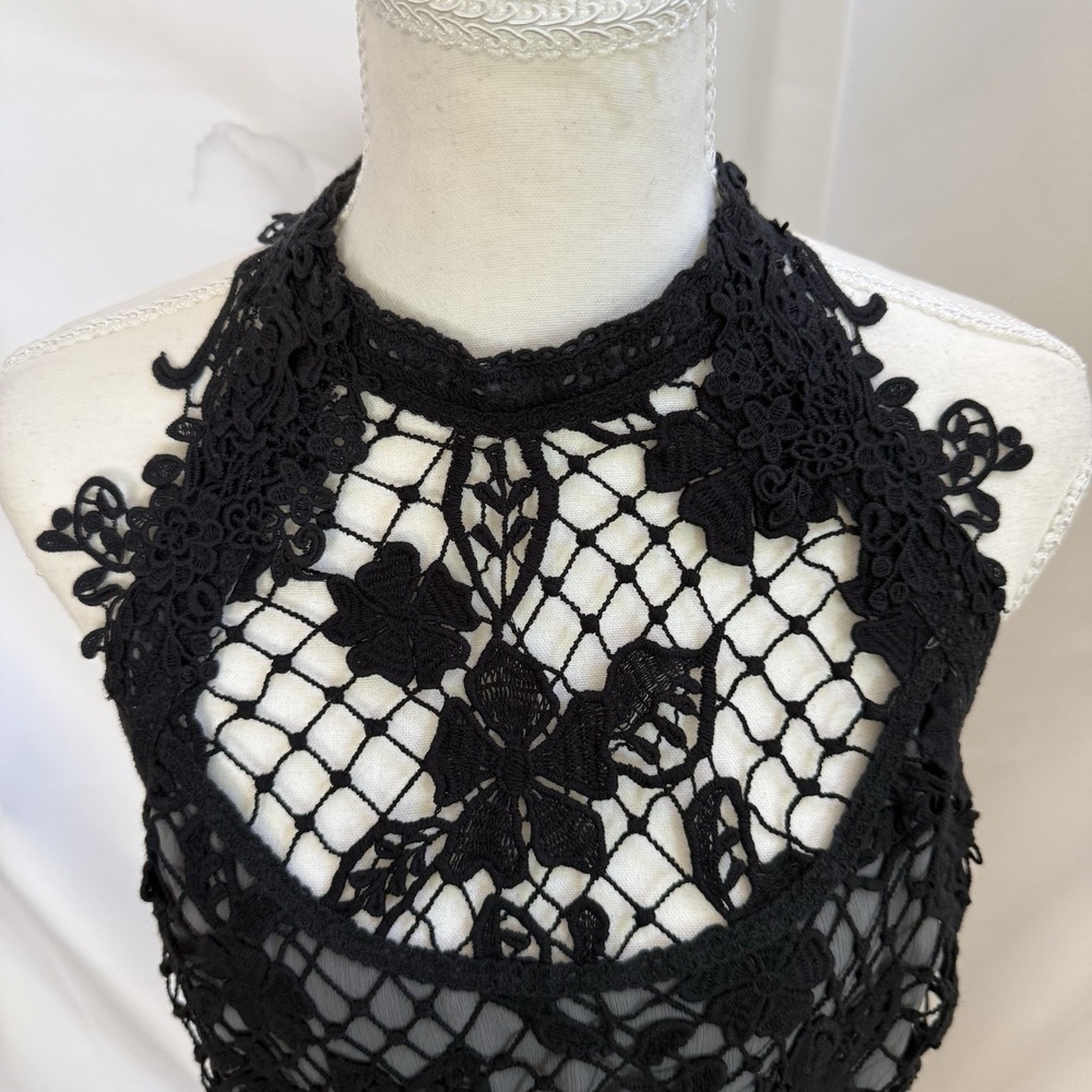 Free People Women's Snowdrop Lace Overlay Trapeze Dress Black & Gray Sz M - Picture 6 of 16